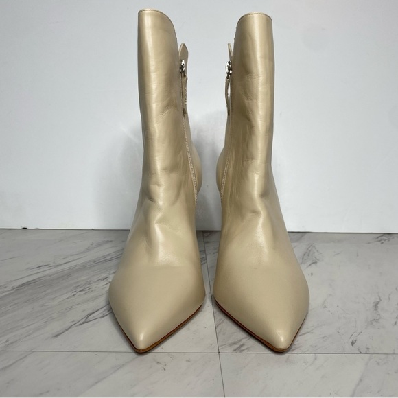 Schutz Betsey Eggshell Leather Pointy Toe Heeled Bootie 10 1/2 B - Picture 2 of 15